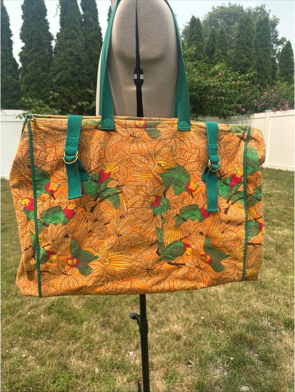 Hermès Les Perroquets Vtg 90s Canvas Beach Tote Bag Parrot